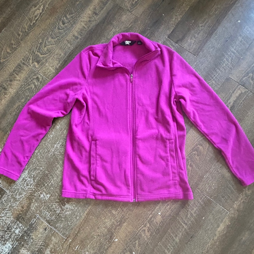 Lands End Womens Full Zip Fleece Jacket Magenta Pink Mock Neck Size M 10-12